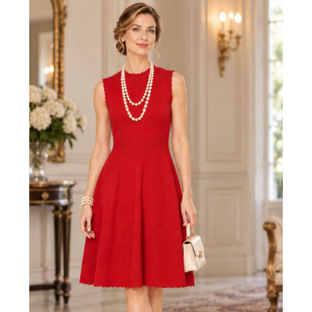 Carolina Herrera Crew Neck knit Dress Size: M red